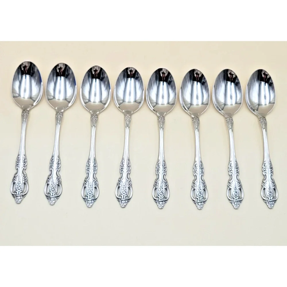 Oneida Pembrooke Renoir Set of 8 Oval Spoons Stainless Flatware